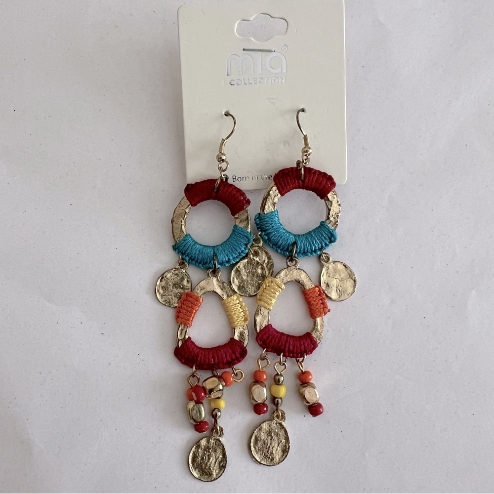 Mia Collection Circle Thread Gold Colored Statement Dangle Earrings